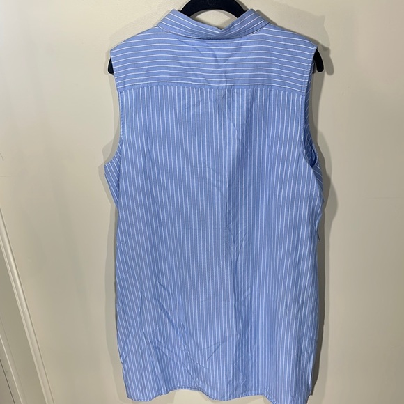 Tommy Hilfiger Light Blue and White Sleeveless Button Down Collared Shirt Dress - Picture 11 of 11